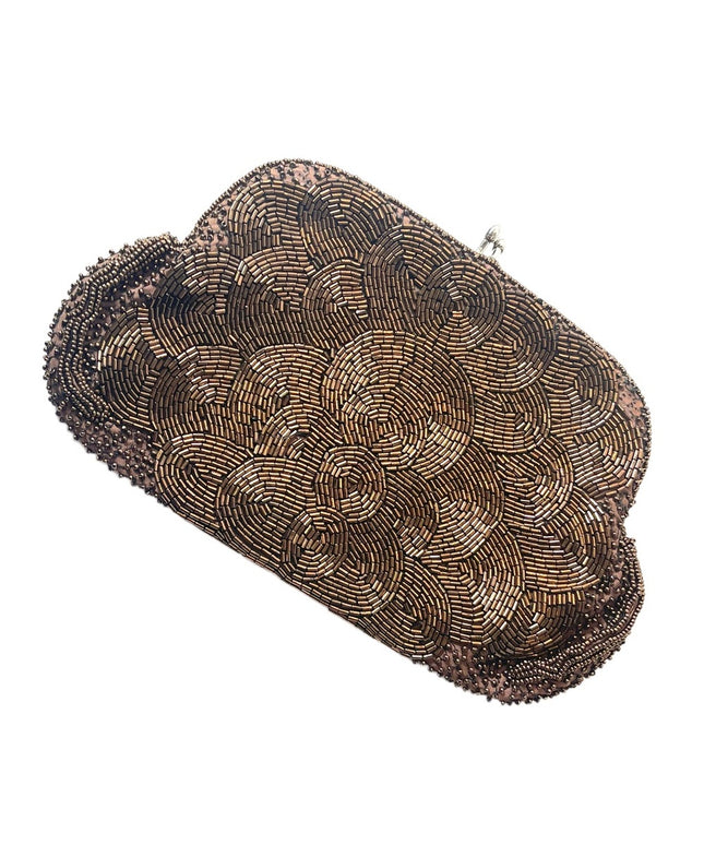 Vintage 1940s Brown microbead small clutch purse