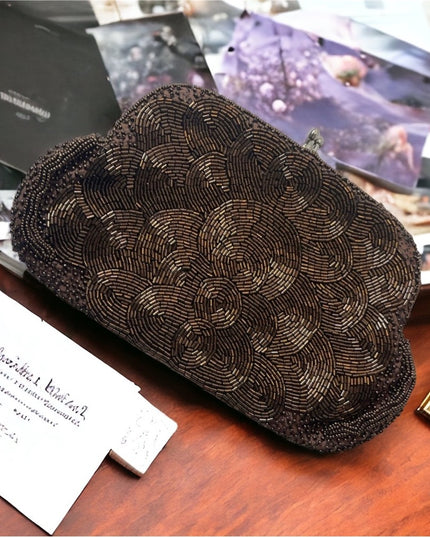 Vintage 1940s Brown microbead small clutch purse