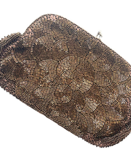 Vintage 1940s Brown microbead small clutch purse