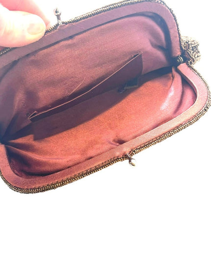 Vintage 1940s Brown microbead small clutch purse