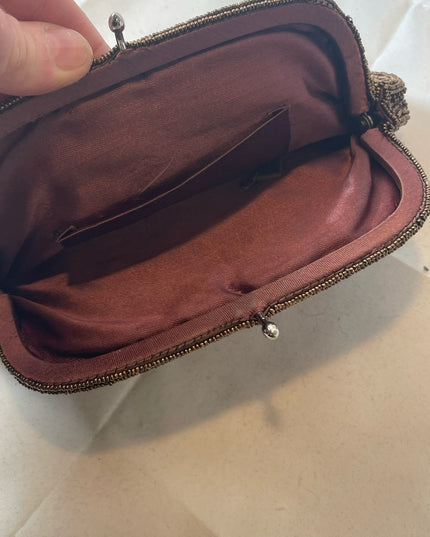 Vintage 1940s Brown microbead small clutch purse