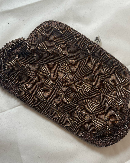 Vintage 1940s Brown microbead small clutch purse