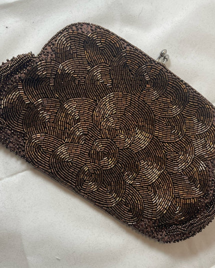 Vintage 1940s Brown microbead small clutch purse