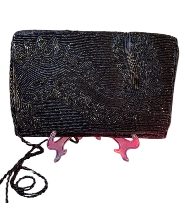 Vintage black bead clutch shoulder bag