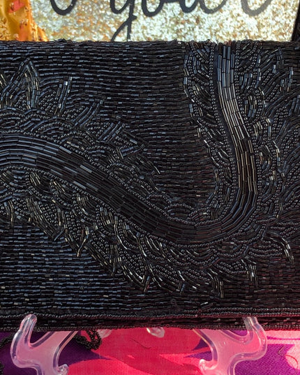 Vintage black bead clutch shoulder bag