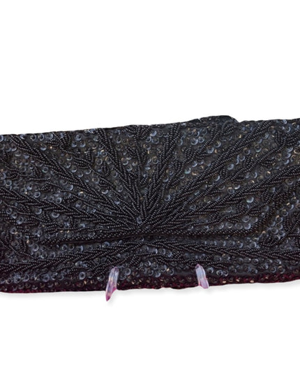 Vintage 1950s black bead sequin clutch