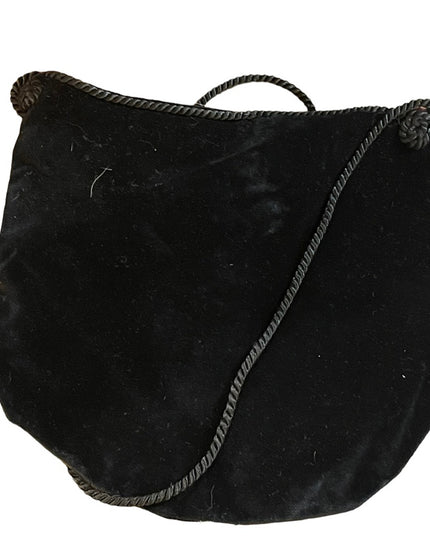 Vintage black velvet hand embroidered flowers purse shoulder bag