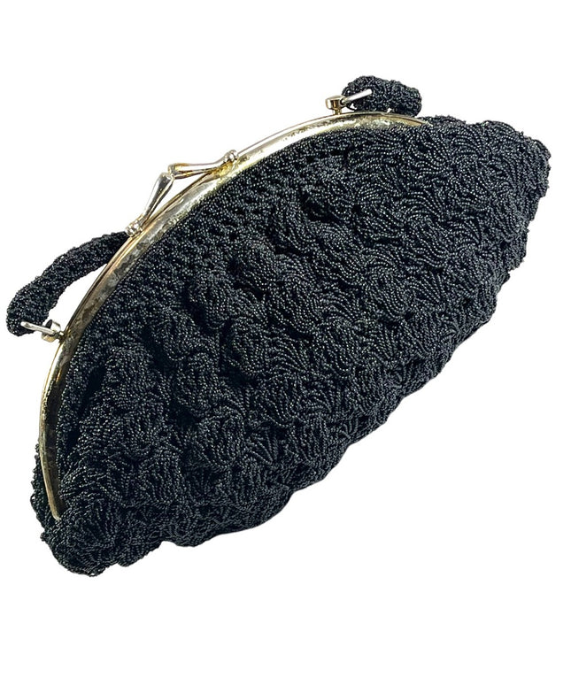 Vintage 1940 knit crochet woven cord fancy shell design ART DECO style bag purse