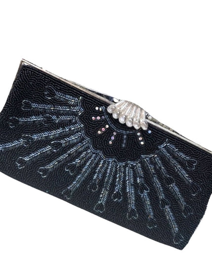 Vintage Black bead evening bag clutch wristlet