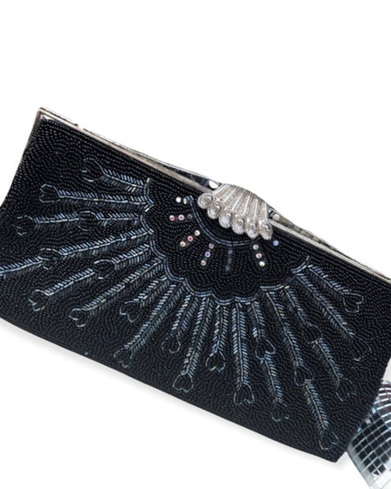 Vintage Black bead evening bag clutch wristlet