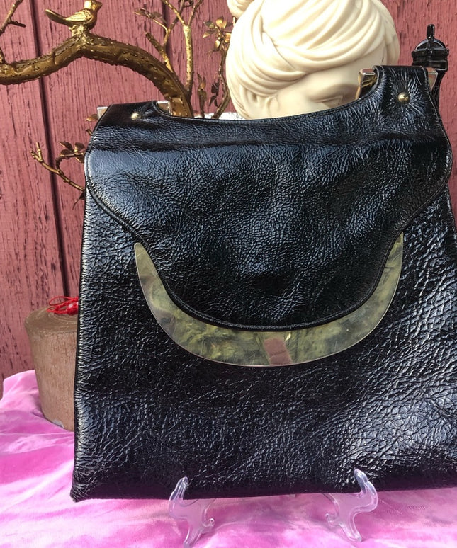 Vintage Black patent leather 1960s GOGO shoulder purse