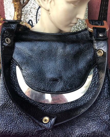 Vintage Black patent leather 1960s GOGO shoulder purse