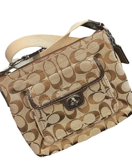 Coach canvas cross body C logo monogram brown &  kaki