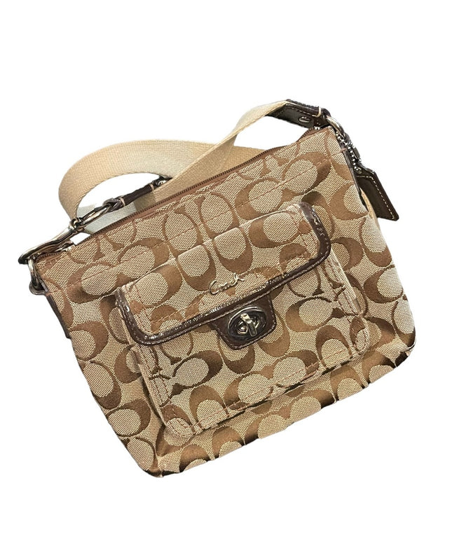 Coach canvas cross body C logo monogram brown &  kaki