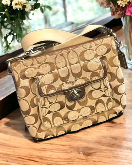 Coach canvas cross body C logo monogram brown &  kaki
