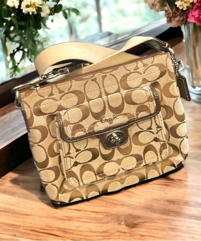 Coach canvas cross body C logo monogram brown &  kaki