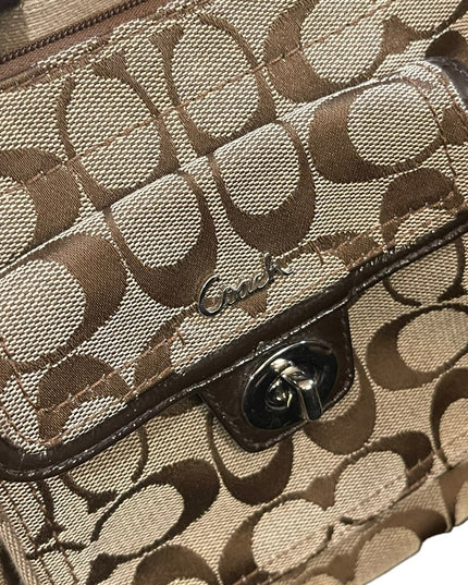 Coach canvas cross body C logo monogram brown &  kaki