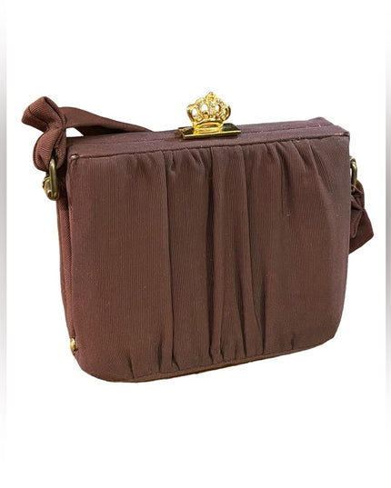 Vintage 1940s Mini Wristlet brown gold hardware Sateen