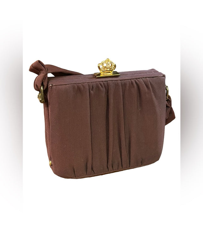 Vintage 1940s Mini Wristlet brown gold hardware Sateen