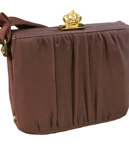 Vintage 1940s Mini Wristlet brown gold hardware Sateen