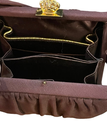 Vintage 1940s Mini Wristlet brown gold hardware Sateen