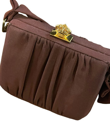 Vintage 1940s Mini Wristlet brown gold hardware Sateen