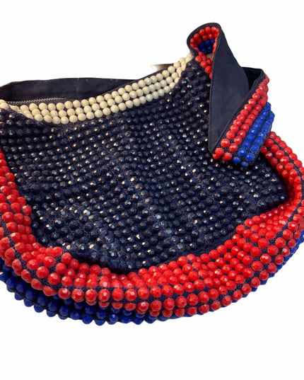 Vintage Large Bead shoulder purse bag c1970s