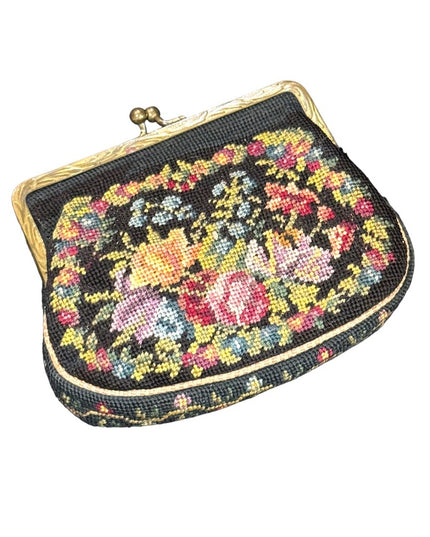 Lovely little Antique hand made petite point flowers change purse