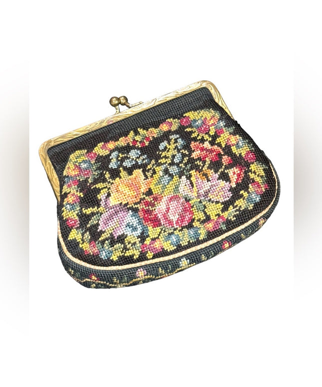 Lovely little Antique hand made petite point flowers change purse