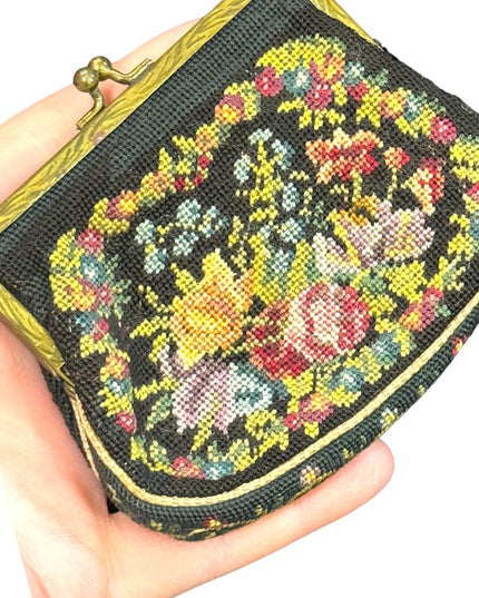 Lovely little Antique hand made petite point flowers change purse
