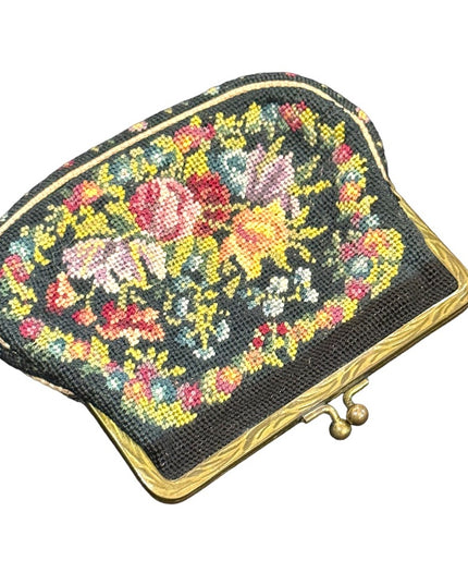 Lovely little Antique hand made petite point flowers change purse