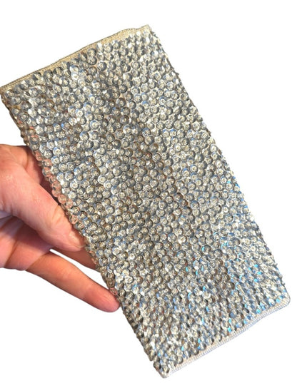 Elegant Vintage Micro Bead Silver Clutch with Crystal bead Embellishments silver