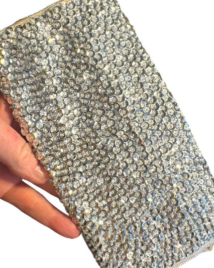 Elegant Vintage Micro Bead Silver Clutch with Crystal bead Embellishments silver