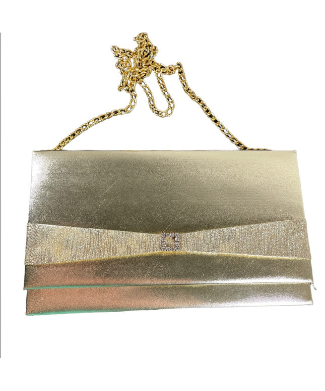 Lovely vintage gold metalic rhinestone evening party event shoulder bag clutch