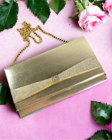 Lovely vintage gold metalic rhinestone evening party event shoulder bag clutch