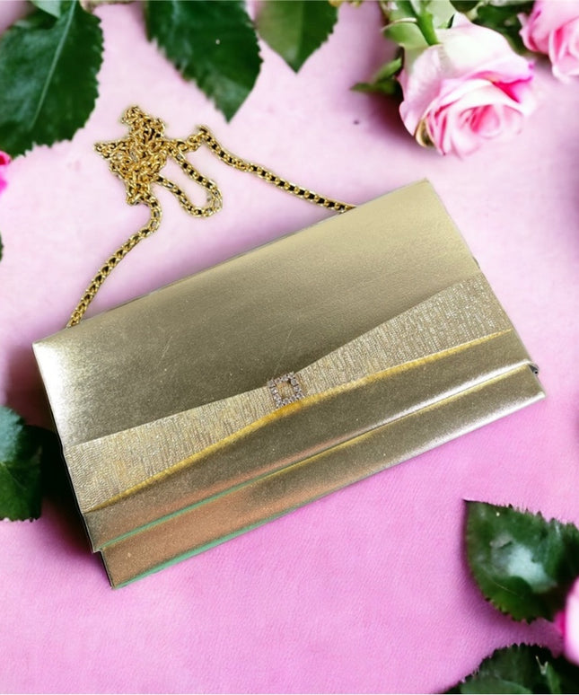 Lovely vintage gold metalic rhinestone evening party event shoulder bag clutch
