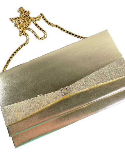 Lovely vintage gold metalic rhinestone evening party event shoulder bag clutch