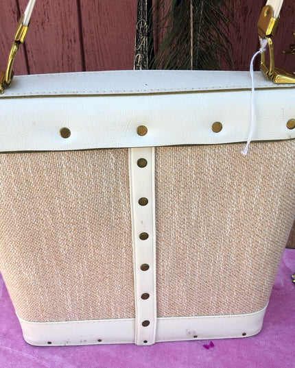 Large Vintage Hand made 1970s bucket purse wood fruits