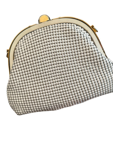Elegant Vintage 1960s Chain Mail Metal White Mesh Clutch Shoulder Bag Purse