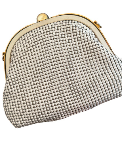 Elegant Vintage 1960s Chain Mail Metal White Mesh Clutch Shoulder Bag Purse
