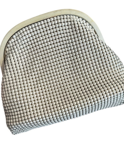 Elegant Vintage 1960s Chain Mail Metal White Mesh Clutch Shoulder Bag Purse