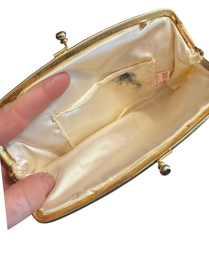 Elegant Small 1960s Cream Beaded Clutch Makeup bag Floral
