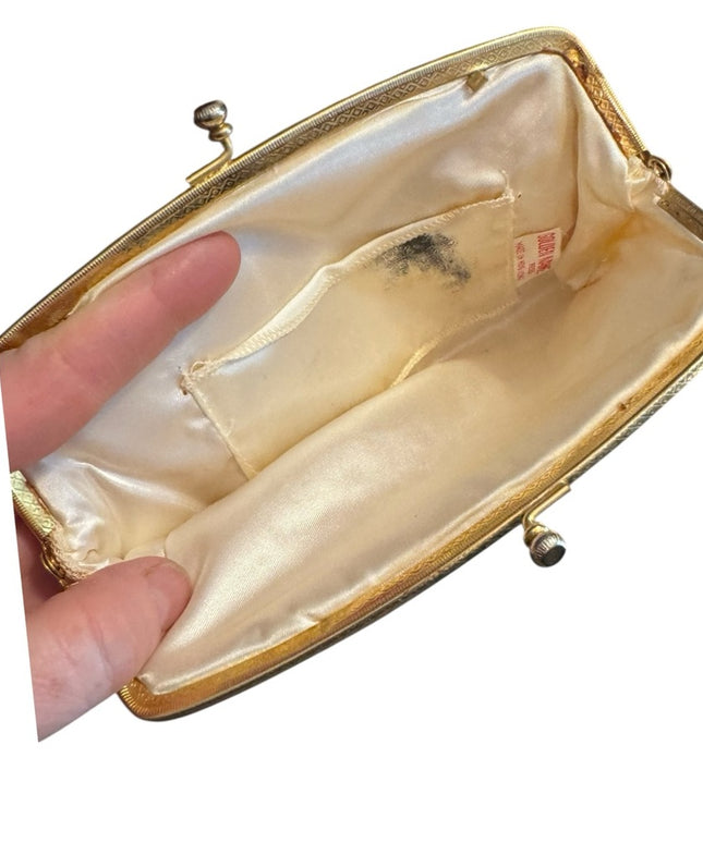 Elegant Small 1960s Cream Beaded Clutch Makeup bag Floral