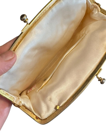 Elegant Small 1960s Cream Beaded Clutch Makeup bag Floral