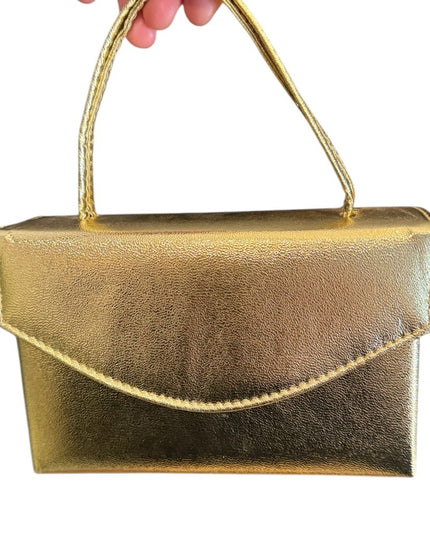 Elegant Vintage 1960s Gold Metalic Women's Handbag Clutch Wristlet Box Purse