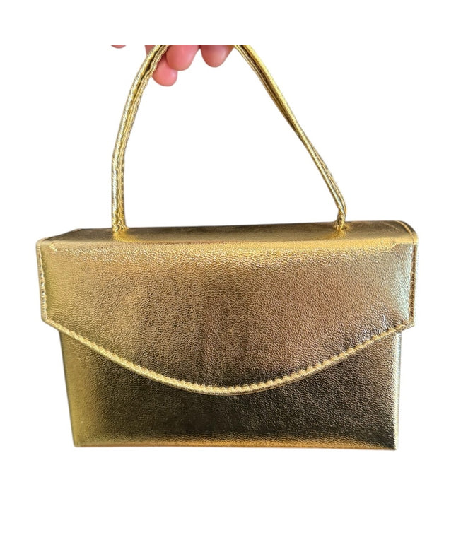 Elegant Vintage 1960s Gold Metalic Women's Handbag Clutch Wristlet Box Purse
