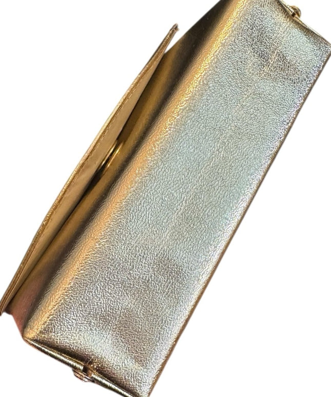 Elegant Vintage 1960s Gold Metalic Women's Handbag Clutch Wristlet Box Purse