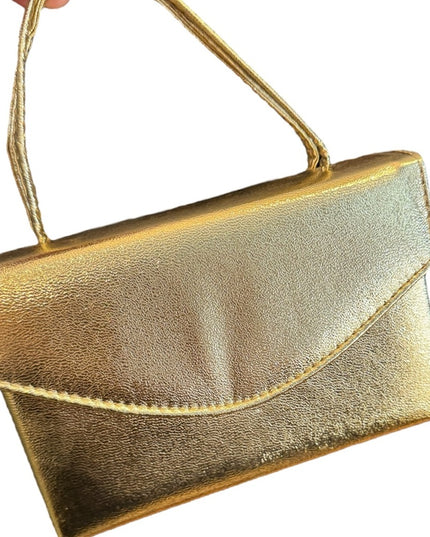 Elegant Vintage 1960s Gold Metalic Women's Handbag Clutch Wristlet Box Purse