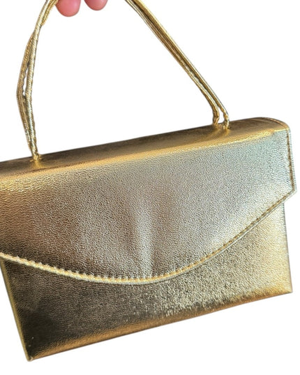 Elegant Vintage 1960s Gold Metalic Women's Handbag Clutch Wristlet Box Purse