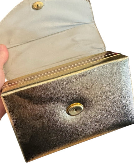 Elegant Vintage 1960s Gold Metalic Women's Handbag Clutch Wristlet Box Purse